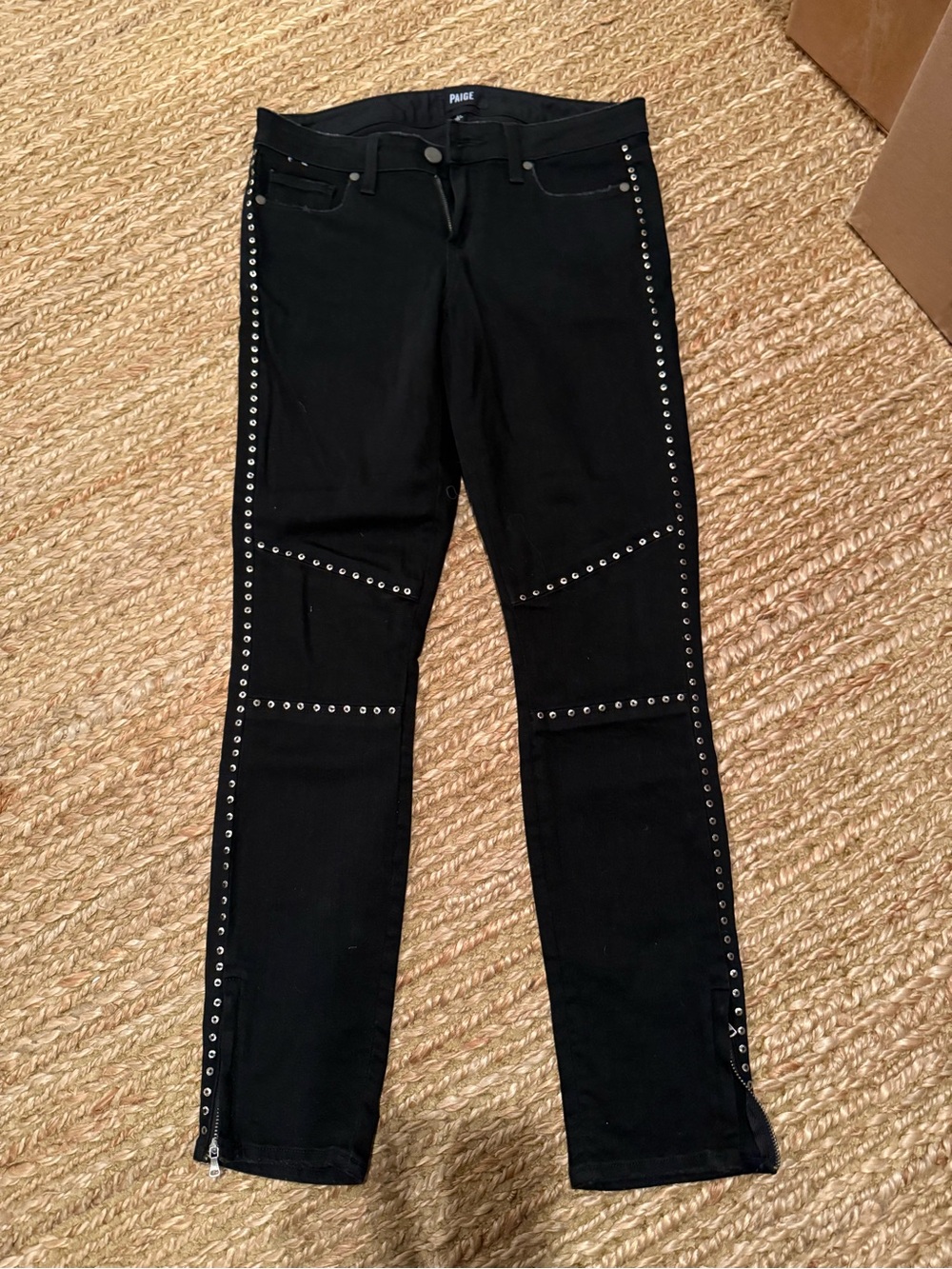 PAIGE Black Skinny Jeans with Silver Stud Trim
